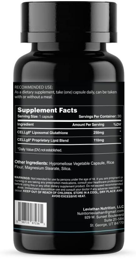 Leviathan Nutrition Liposomal Glutathione Capsules 30 Count Maximal Absorption Immune Health Antioxidant Support