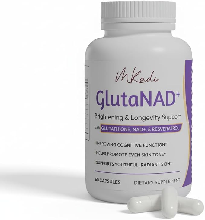 GlutaNAD+ Brightening &amp Longevity Support L-Glutathione &amp NAD+ Antioxidant Complex Skin Glow Cellular Energy &amp Healthy Aging 60 Vegan Capsules NAD Plus