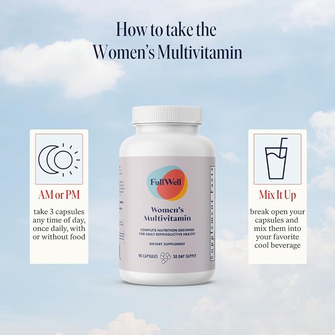 FullWell Women's Multivitamin - Daily Multivitamin for Reproductive Health - Supports Future Fertility Hormone Balance &amp Overall Wellness - Antioxidant Blend - CoQ10 &amp PQQ - 90 Count (30 Serv