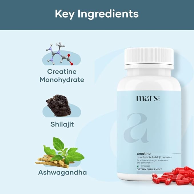 Mars Micronized Creatine Monohydrate Caps: Powered with Shilajit (120 N) | 100% Pure and Natural | Good Health Company - Pack of 1