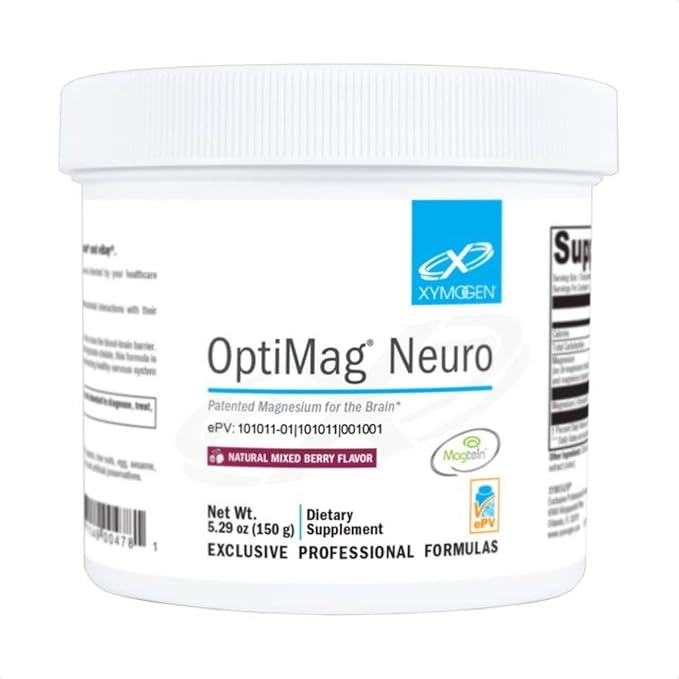 XYMOGEN OptiMag Neuro - Brain Health &amp Relaxation Support - Magnesium Glycinate &amp L-Threonate - Chelated Magnesium Powder - Mixed Berry Flavor - 5.29 Oz