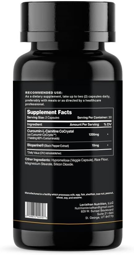 Leviathan Co Crystal Curcumin | Curcumin L-Carnitine CoCrystal 60% Curcuminoids 1200mg