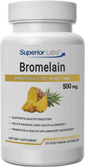 Superior Labs Bromelain 500mg – 2400 GDU/Gram Non-GMO Pineapple Enzyme Plant-Based Digestive Support Promotes Joint Comfort &amp Tissue Health – 120 Veg Caps