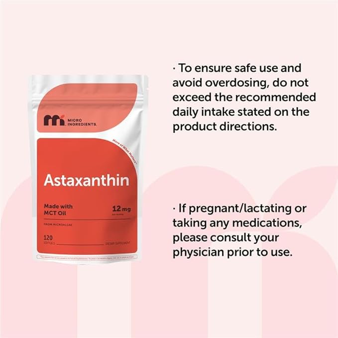 Micro Ingredients Astaxanthin 12mg with MCT Oil 120 Softgels 4 Month Supply | Premium Astaxanthin Antioxidant Supplements* | Fresh Microalgae Source | Triple Strength Non-GMO Gluten Free No Soy