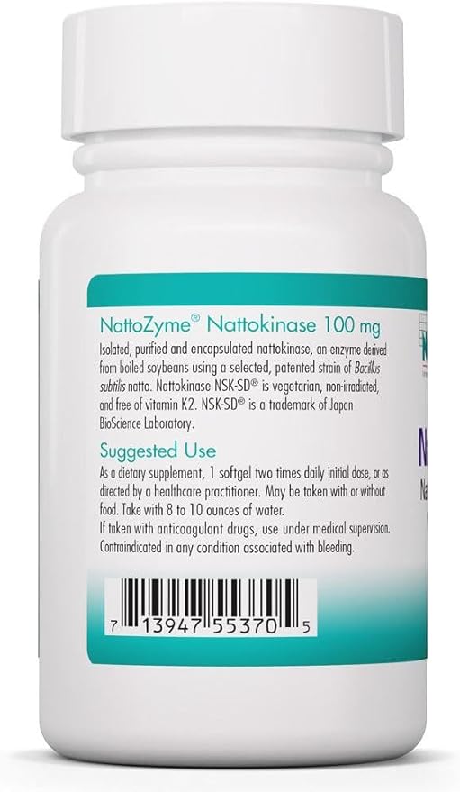 Allergy Research Group NutriCology NattoZyme 100 mg - Supplement to Support Healthy Circulation - Delivers 100 mg Nattokinase NSK-SD from Fermented Soybeans per Serving - 60 Servings - 60 Softgels