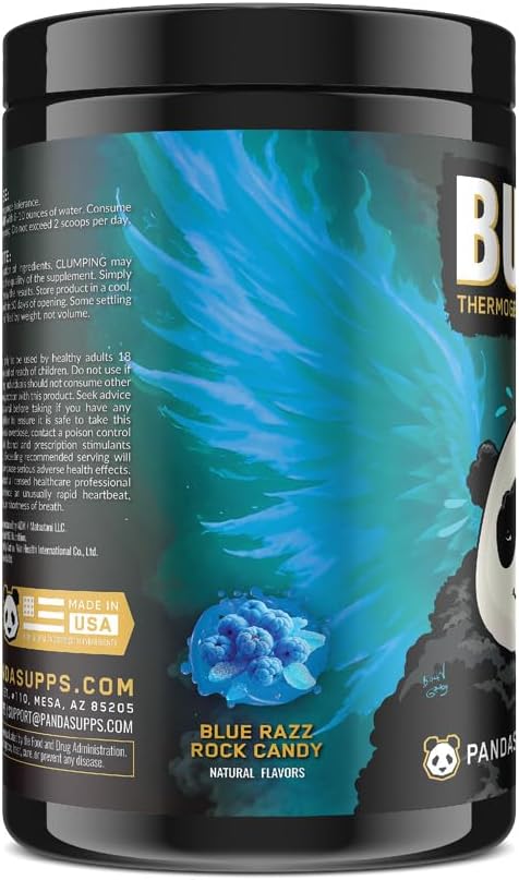 Underground Bio Labs: Panda Burn MAX Enhance Your Strength Energy Focus with Dual Source Caffiene (350mg) Alpha GPC and MitoBurn® (Blue Razz Rock Candy)(25 Servings)