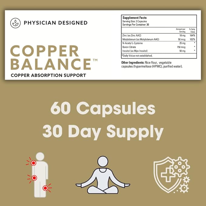 PD VARS Physician Designed Copper Balance Supplement - Fibromyalgia Support Reduced Nerve Pain Fibro Fog 9 Essential Immune Boosting Vitamins 60 Capsules