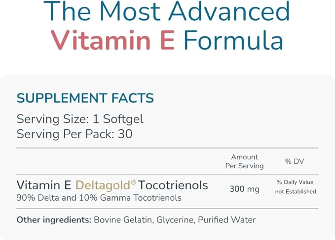 WELLNESS EXTRACT Eannatto Tocotrienols Vitamin E Supplements Tocopherol Free Non-GMO Gluten Free &amp Antioxidant (300MG 30 Softgels)
