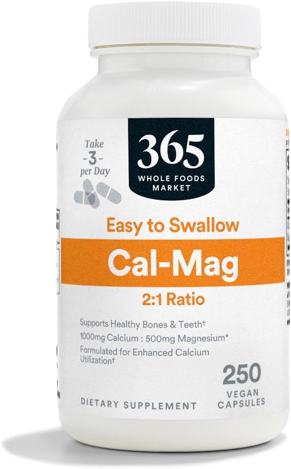 365 by Whole Foods Market Cal-Mag 2:1 Ratio Easy-to-Swallow Vegan Capsules 250 Count