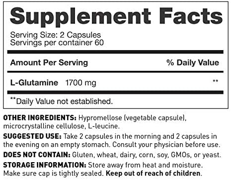 Amy Myers MD L-Glutamine Capsules - Digestion Supplement to Aid Healthy Gut Barrier - Supports Muscle Recovery &amp Aids Against Sweet Cravings - Formula for Immune Health - 120 Capsules (60 Capsules