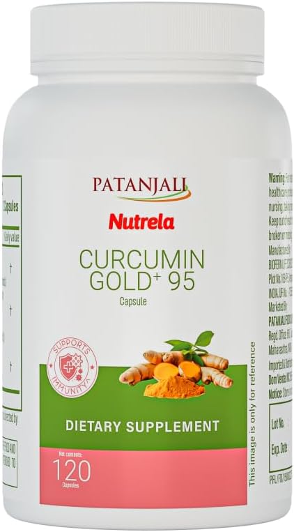 patanjali Nutrela Curcumin Gold+ with Salai Guggul &amp Black Pepper - 95% Curcuminoids Turmeric Supplement - Joint Support &amp Inflammation Relief - 120 Vegetarian Capsules