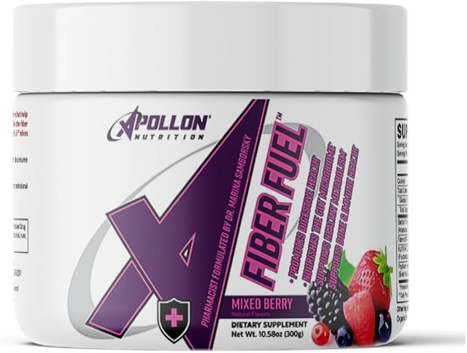Apollon Nutrition Fiber Fuel – Premium Soluble and Insoluble Fiber Supplement for Gut Health Digestion and Regularity – 30 Servings – Unflavored Prebiotic Fiber Powder (30 Serving Mixed Berry)