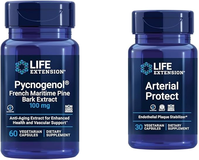 Life Extension Pycnogenol French Maritime Pine Bark &amp Gotu Kola Arterial Health Supplements - 60 &amp 30 Vegetarian Capsules