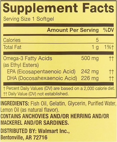 Spring Valley Omega-3 Fish Oil 500mg Omega 3 Fish Oil Fish Oil Omega 3 SupplementsOmega3 Omega 3 Fatty Acid Supplements Fish Oil Supplements= 60 Count