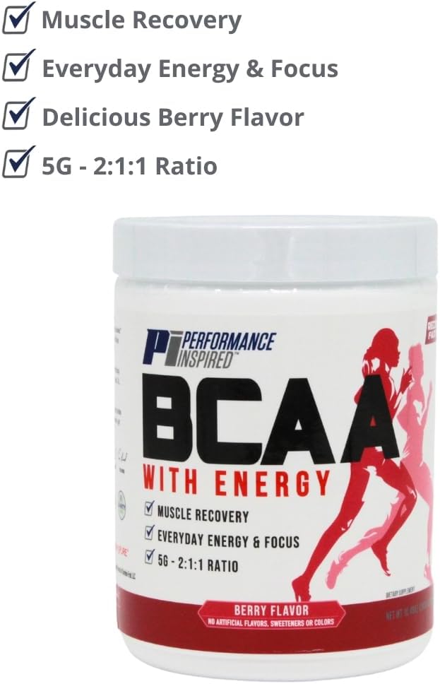 PERFORMANCE INSPIRED Nutrition BCAA with Energy – 5G BCAA 480mg CherryPURE 160mg Natural Caffeine – Supports Muscle Recovery &amp Endurance – Berry Flavor