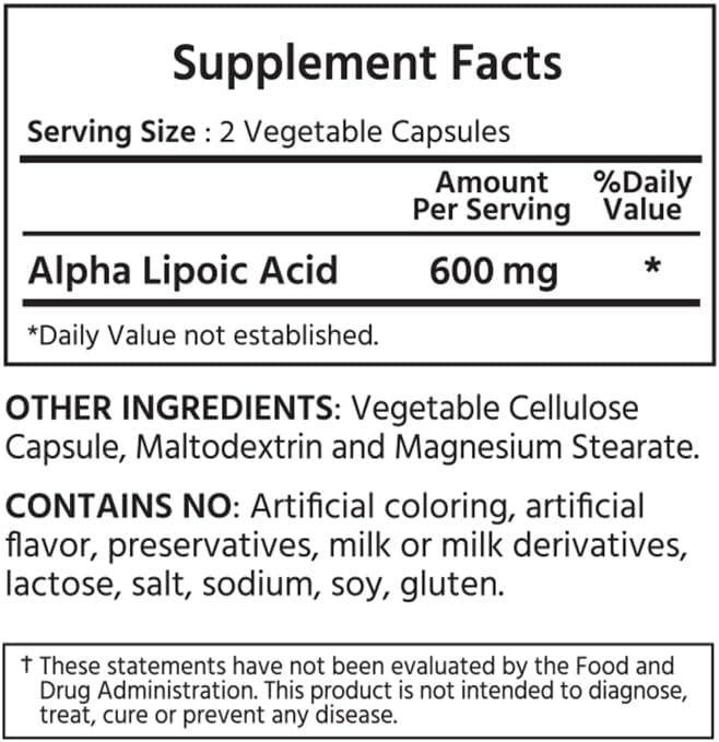 ML Naturals Alpha Lipoic Acid 600mg (Per Serving) – 240 Vegetable Capsules – Supports Digestion &amp Absorption – Non-GMO &amp Gluten-Free