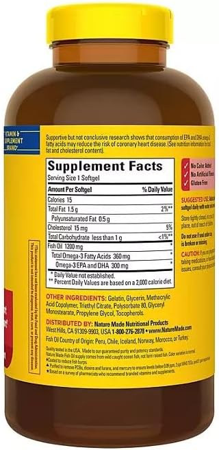 1200 mg Burp-Free Fish Oil Softgels 240 Count – Premium Omega-3 Support