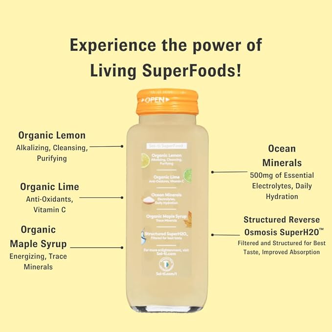 Organic Lemon Lime Electrolytes SuperAde Drink Effective Hydration SuperFood Lemonade by Sol-ti Cold-Pressed Juice Blend 16 Pack (14.9 Fl oz)