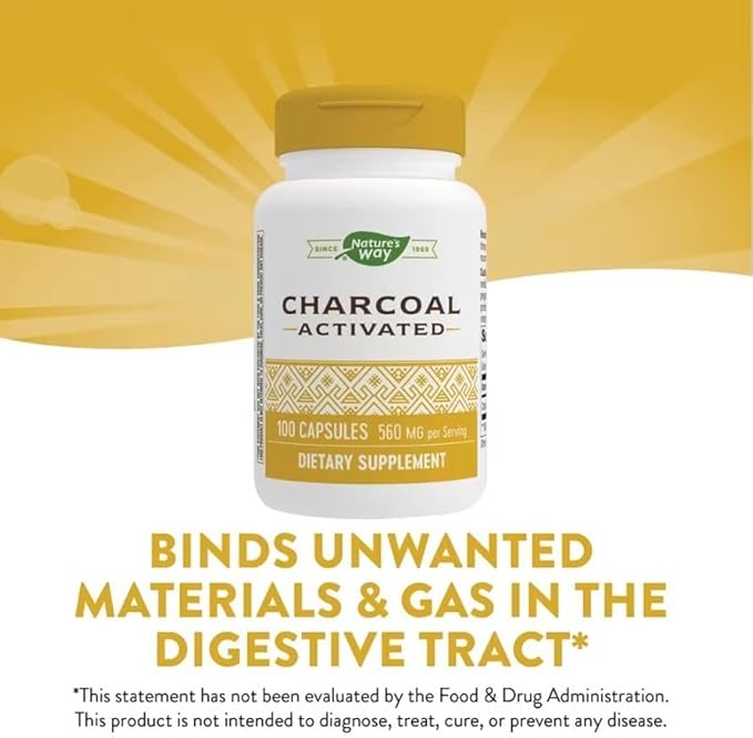 Natures Way Activated Charcoal Intestinal Cleanser Capsule 260 mg - 100 per pack - 3 packs per case.3