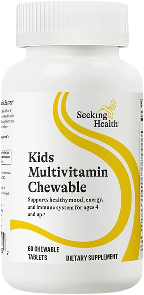Seeking Health Kids Multivitamin Chewable Formulated for Children’s Health with L-5-MTHF L-Methylfolate B12 Riboflavin Vitamin A Vegetarian (60 Chewable Tablets)*