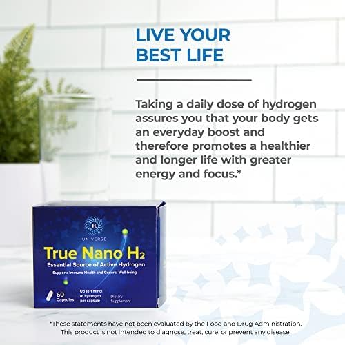 True Nano H2 Plus by H2 Universe| Molecular Hydrogen with Active Hydrogen Nanobubbles | Boosts Energy Powerful Antioxidant | 60 Capsules