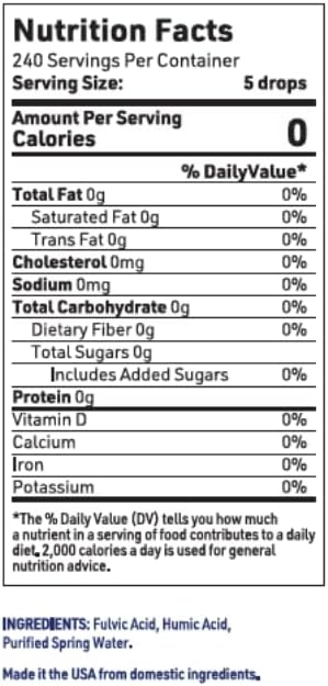 Fulvic Humic Acid 75 + Trace Minerals Liquid Supplement - Plant Derived in USA - Fulvic Acid Minerals Concentrate for Energy Gut Health and Hydration- 1 gram per Serving - 2 oz.