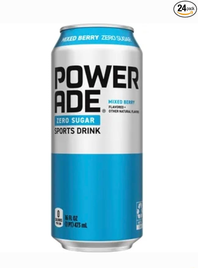 Powerade Sport Drink 16 Fl oz Cans (24 pack Zero Sugar Mixed Berry)
