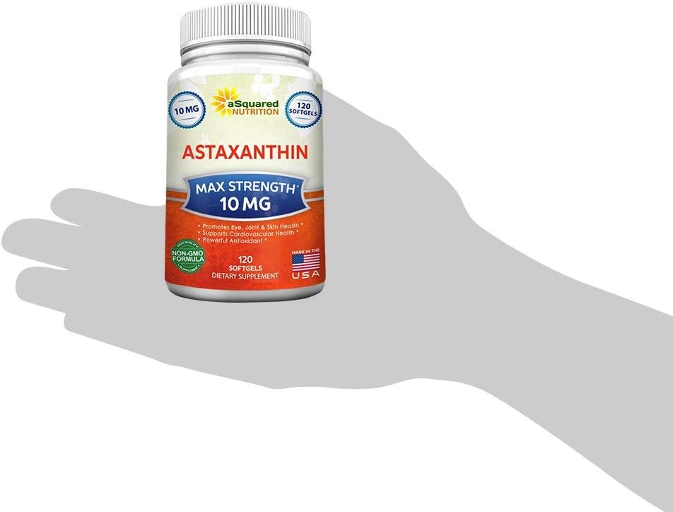 aSquared Nutrition Astaxanthin Supplement - Natural Astaxanthin Pills from Haematococcus Pluvialis Extract for Pure Energy - Max Strength 10mg - 120 Softgels (Pack of 2)