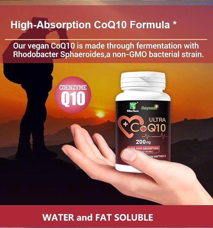 CoQ10 200mg Softgels with Vitamin E–High Absorption Coenzyme Q10 Supplement for Heart Health&ampCellular Energy Support Non-GMO Gluten-Free 100 Softgels