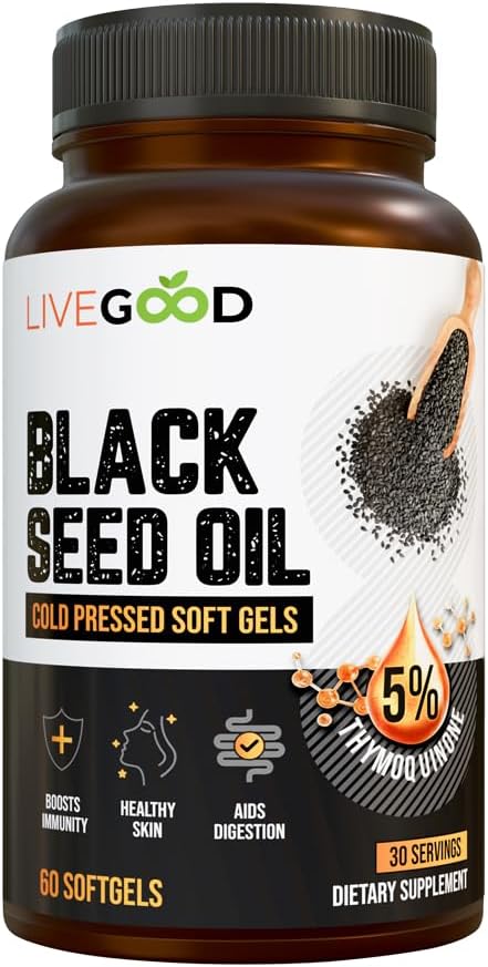 LIVEGOOD Black Seed Capsules Cold Pressed Black Cumin Seed Supplement for Immune and Hormone Support Blackseed Extract from Nigella Sativa (60 Count)
