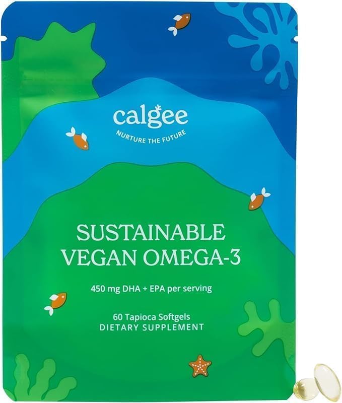 Calgee Vegan Omega 3 Supplement 450mg DHA &amp EPA Fatty Acids from Algae Oil Plant-Based Fish Oil Alternative Carrageenan-Free Softgels Non-GMO 60 Count