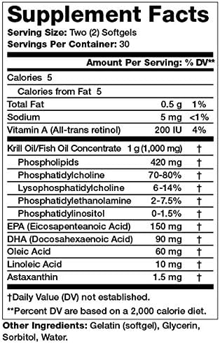 Olympian Labs Antarctic Krill Oil 1000mg Caps with Astaxanthin Omega-3 EPA DHA Immune Joint &amp Brain Support 60 Softgels (Pack of 2)