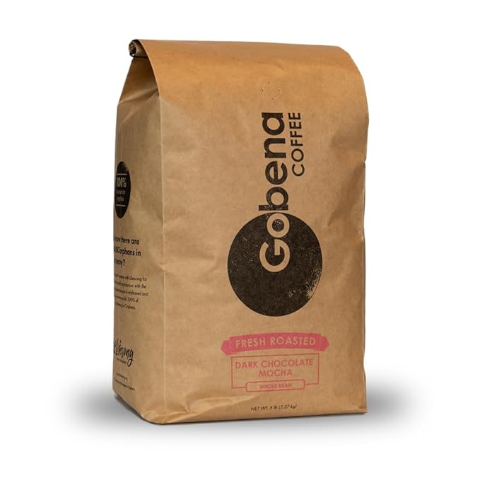 Gobena Coffee 5lb Dark Chocolate Mocha Whole Bean Medium Roast 100% Arabica Coffee 80oz Bulk Bag