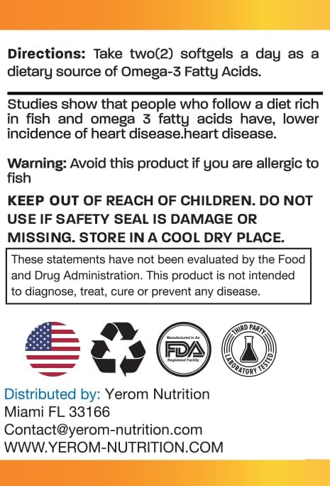 Omega 3 Fish Oil - High-Potency EPA &amp DHA Supports Heart Brain &amp Joint Health 120 Softgels.