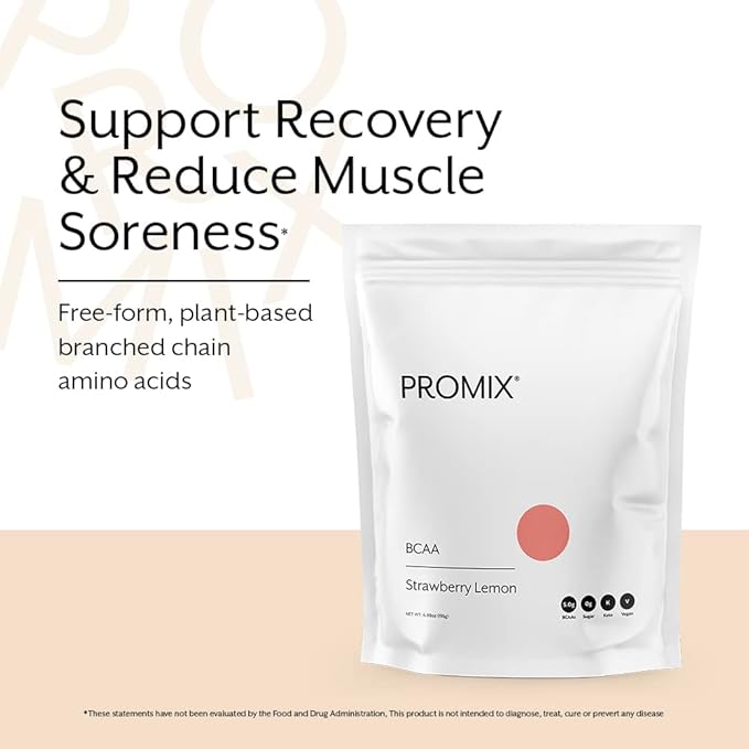 Promix BCAA Post-Workout Energy Powder - 5g Micronized BCAAs Sugar Free Plant Based Vegan Keto - Strawberry Lemon - 30 Servings (Pack of 1)
