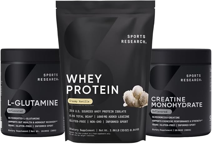 Sports Research® Recovery Matrix - Whey Isolate Protein Powder 2.1lb + L-Glutamine 10.58 Oz + Creatine Monohydrate 10.58 Oz