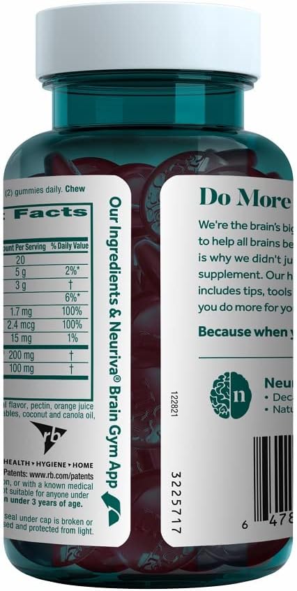 NEURIVA Plus Decaff 50ct Strawberry Gummy (2 Pack) Nootropic Brain Supplement for Memory Focus &amp Concentration &amp Cognitive Function Clinically Tested NeuroFactor Phosphatidylserine Vitamin