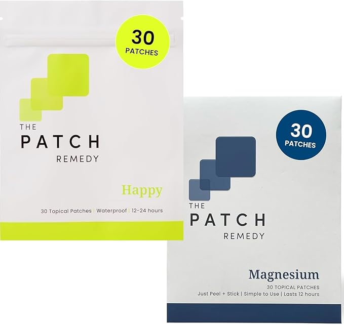 The Patch Remedy Happy &amp Magnesium Patch Bundle - (60 Patches) 5-HTP L-Theanine Rhodiola Inositol B6 Vitamin D3 &amp Topical Magnesium Glycinate