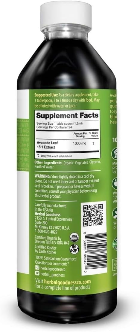 Herbal Goodness Avocado Leaf Extract Liquid Supplement - Probiotic Protein Gut Health Fiber Supplement Bone Health &amp Immune Support -12(12oz) btls (Pack of 12)