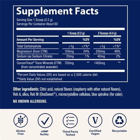 Trace Minerals ConcenTrace Daily Mineral Powder - Supports Energy Digestion Bone Health - 70+ Multiminerals Supplement with Ionic Magnesium Chloride &amp Potassium Sugar-Free (60 Servings)
