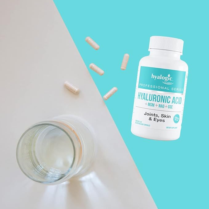 Hyalogic Hyaluronic Acid Delayed Release Capsules | Combo Formula w/Glucosamine MSM | Support Healthy Joints Eyes and Skin and Overall Body | Promote Healthy Skin | 120 mg | Non-GMO (30 Count)