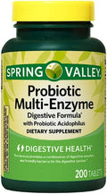 Spring Valley Probiotic Multi-Enzyme Digestive Formula Tablets 200 ct + Daily Supplement Tracker Sticker