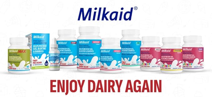 Milkaid Chewable Tablets &amp Max Capsules Bundle | Lactase Enzyme for Lactose Intolerance | Fast Acting Dairy Digestive Supplement | 120 Chewable Tablets &amp 60 Capsules