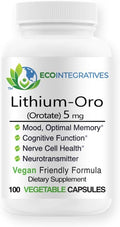 Lithium Oro 5mg Supports Healthy Mood Emotional Wellness Behavior and Memory. Bioavailable 100 Caps (Elemental Lithium Orotate) (5)