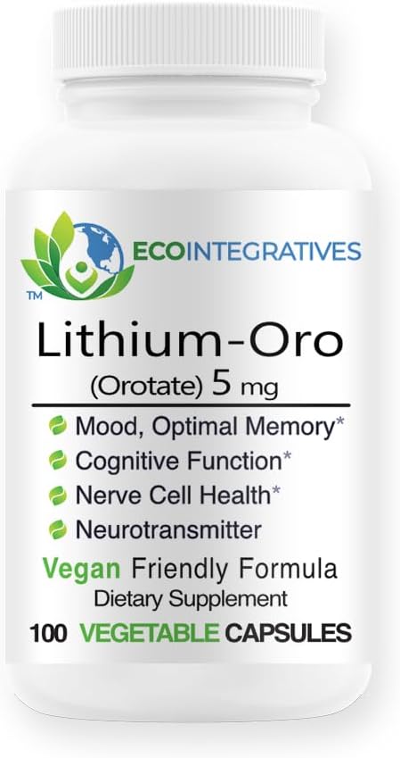 Lithium Oro 5mg Supports Healthy Mood Emotional Wellness Behavior and Memory. Bioavailable 100 Caps (Elemental Lithium Orotate) (5)