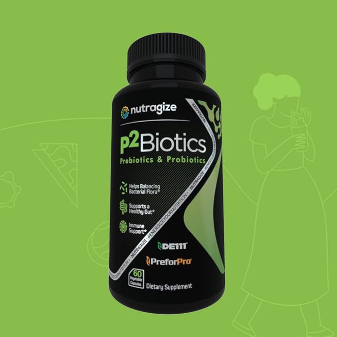 P2Biotics – Advanced Prebiotic and Probiotic Blend for Optimal Gut Health – Supports Digestion Immunity and Overall Wellness - P2Biotics 60 Vegetable Capsules