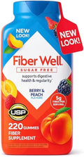 Vita Fiber Well Gummies Sugar Free | Berry &amp Peach Flavors (220 Count) Daily Fiber Supplement with Prebiotic Support | Adult Gummy Vitamins for Digestive Health &amp Regularity