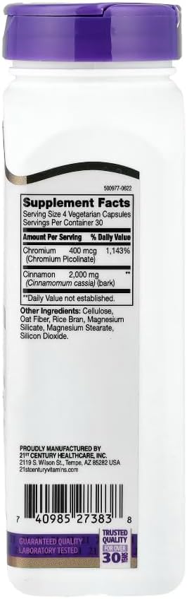 21st Century Cinnamon Plus Chromium Vegetarian Capsules 120 Count (Pack of 2) (3)