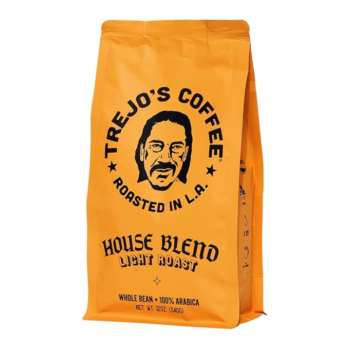 Trejo's Coffee House Blend Light Roast Whole Bean Coffee 12 Ounce Bag 100% Arabica