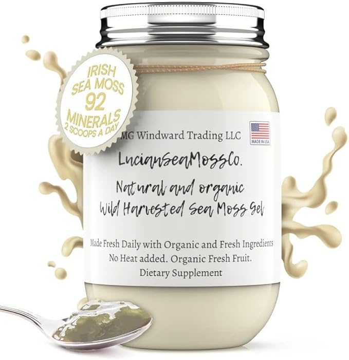 Pure Gold Organic Sea Moss Gel Organic Fresh Fruit Infused Wild Harvested Irish Sea Moss Gel | Immune and Digestive Support | Vitamin Mineral Antioxidant Supplements | (16 oz. Pure Gold)